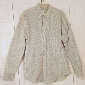 Club Monaco Slim Fit Men's Striped Brown and White Shirt Long-Sleeve Cotton XL